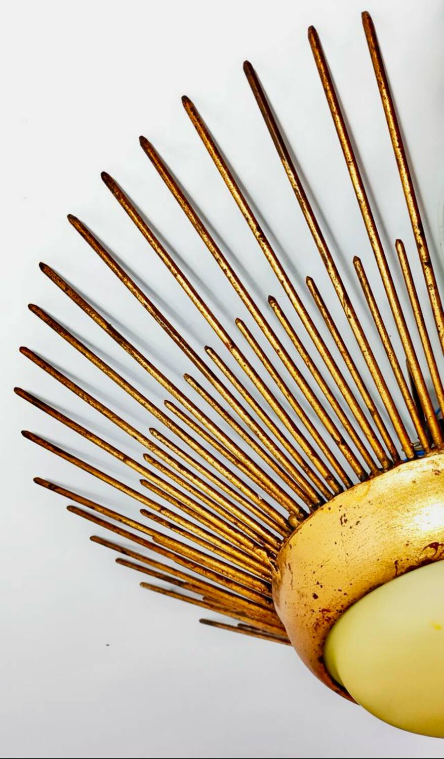 Golden sunburst metal glass pendant chandelier, 1960