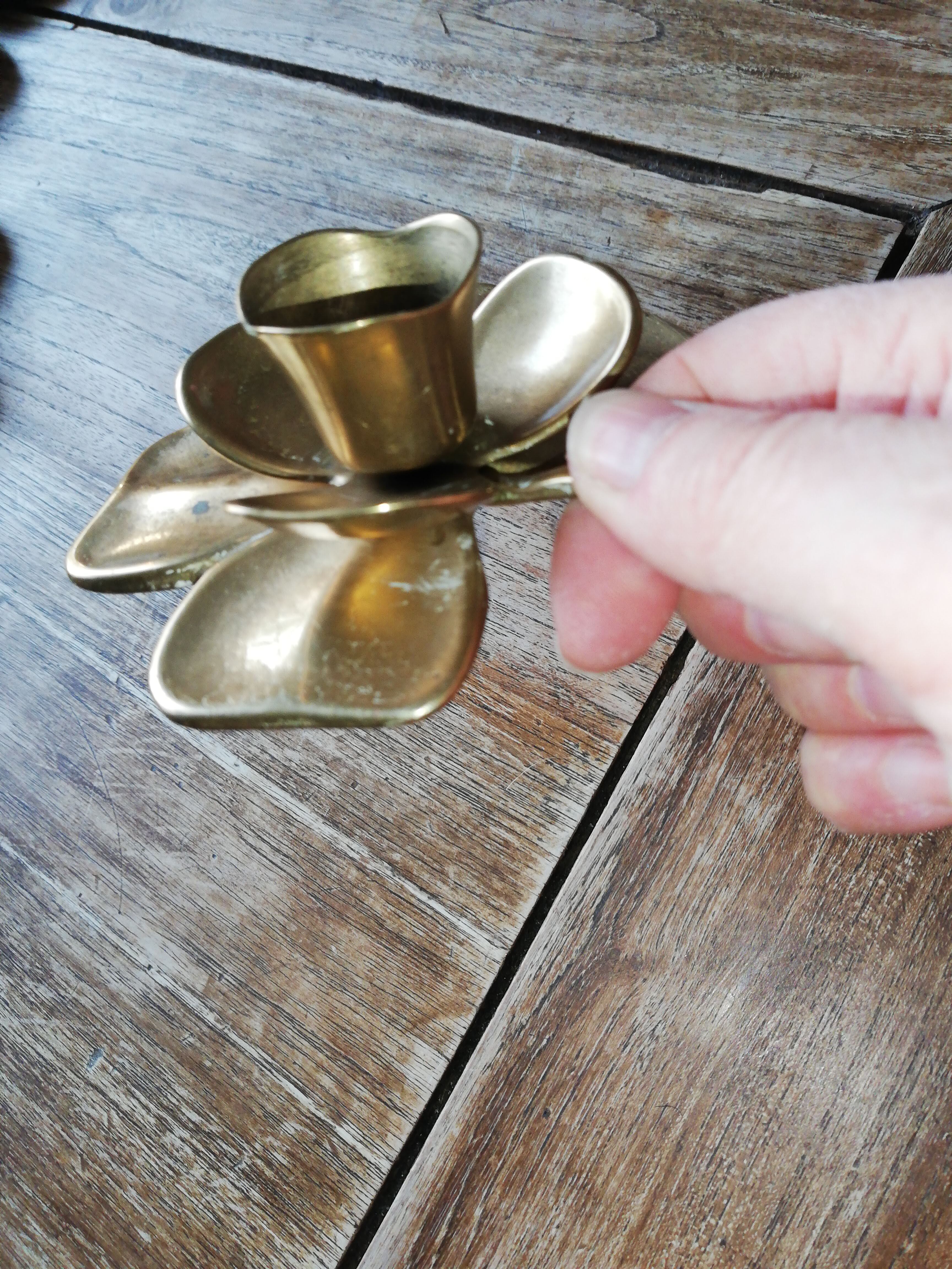 Brass candle holder copper color in the shape of a flower, Vintage