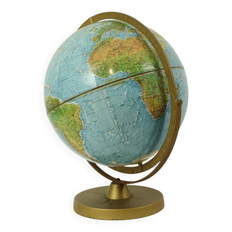 Globe terrestre gyroscopique vintage avec relief, années 1960