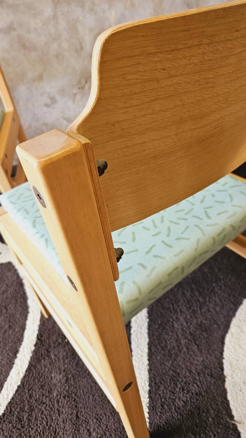 Set of 4 wooden and fabric chairs, 70s