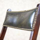 Vintage Walnut Folding Chair in Dark-Green Leather, 1950s
