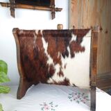 Vintage magazine rack wood and natural leather 37x39.5x26 cm 1.76 kg