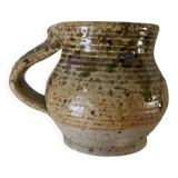 Antique cup, plump shape, organic material with handle, signed JPG, Pougues-les-eaux, pyrite stoneware