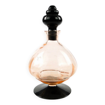 Art Deco decanter, rosaline glass, hyalite glass, Hortensja Glassworks, Poland, 1930s