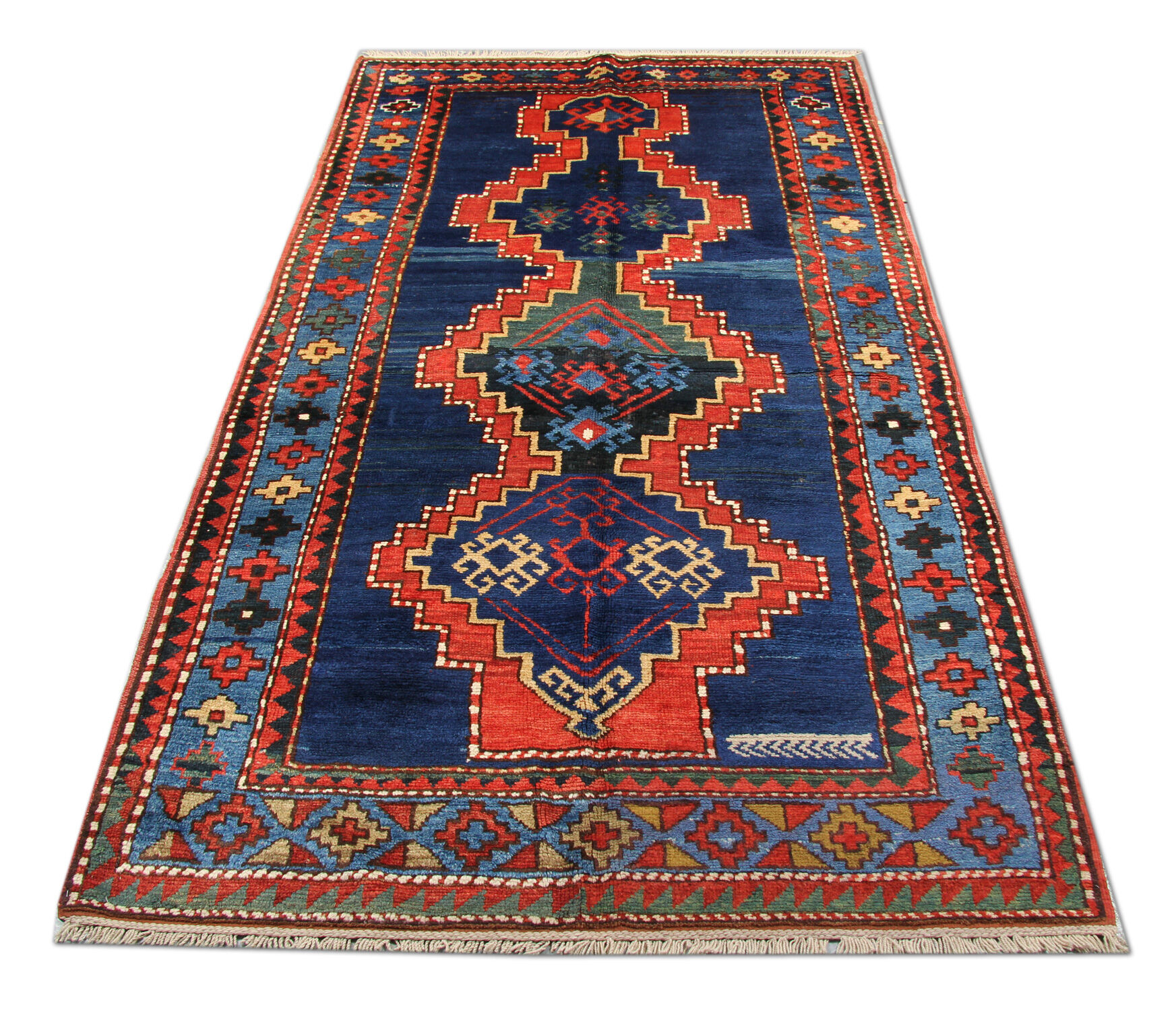 Antique caucasian area rug- handwoven wool kazak rug