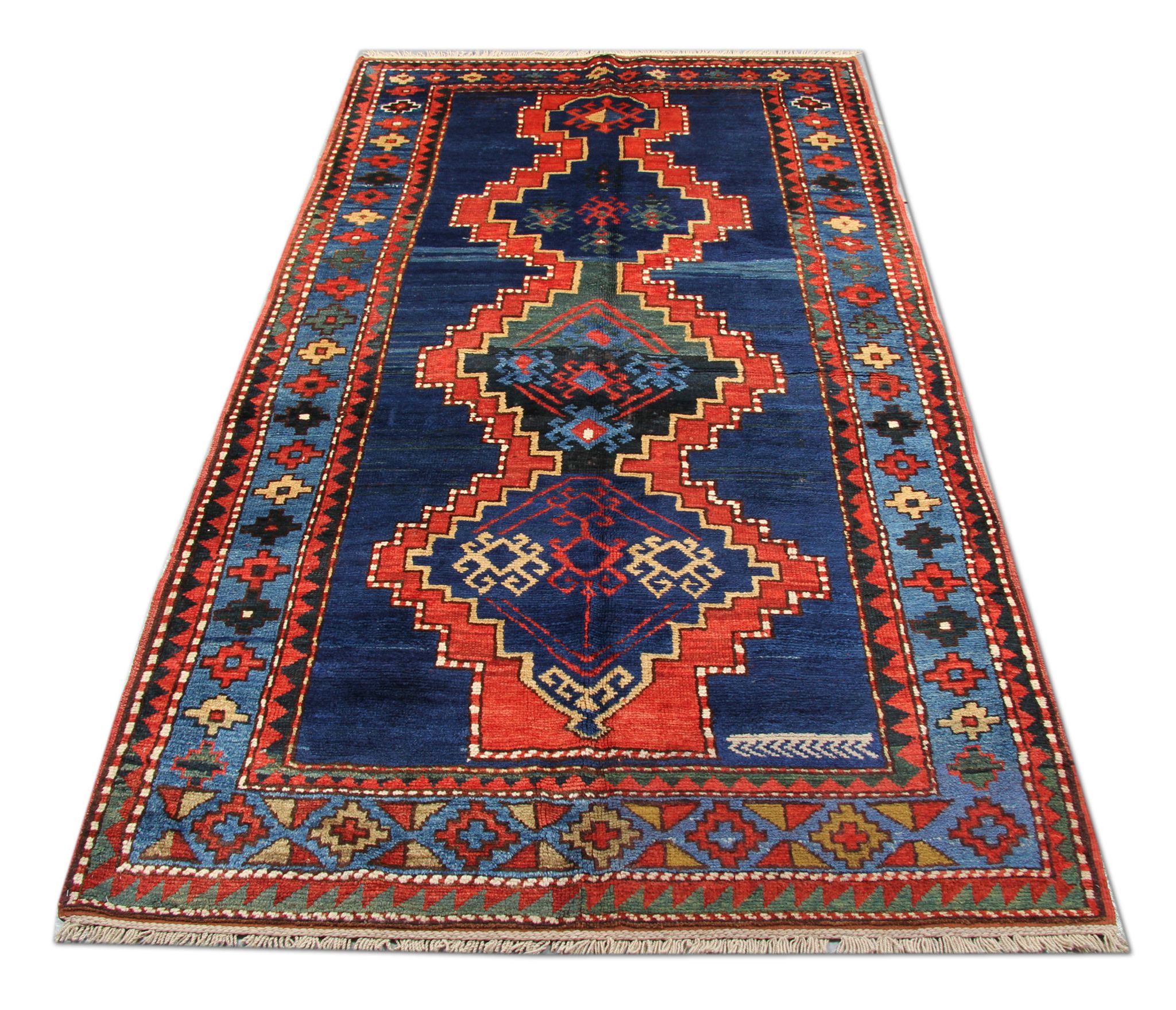 Antique caucasian area rug- handwoven wool kazak rug