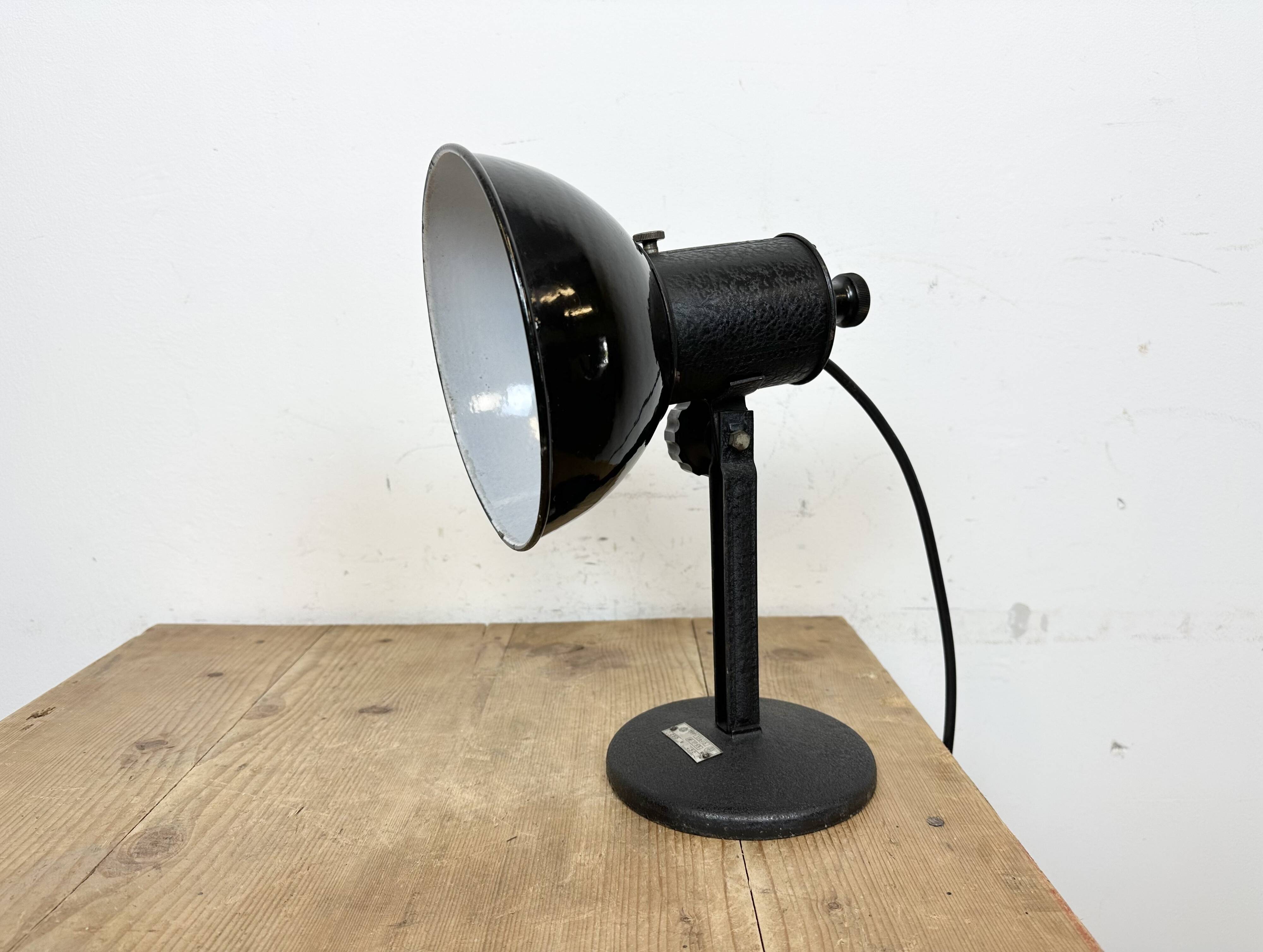 Vintage black enamel table photo lamp, 1950s