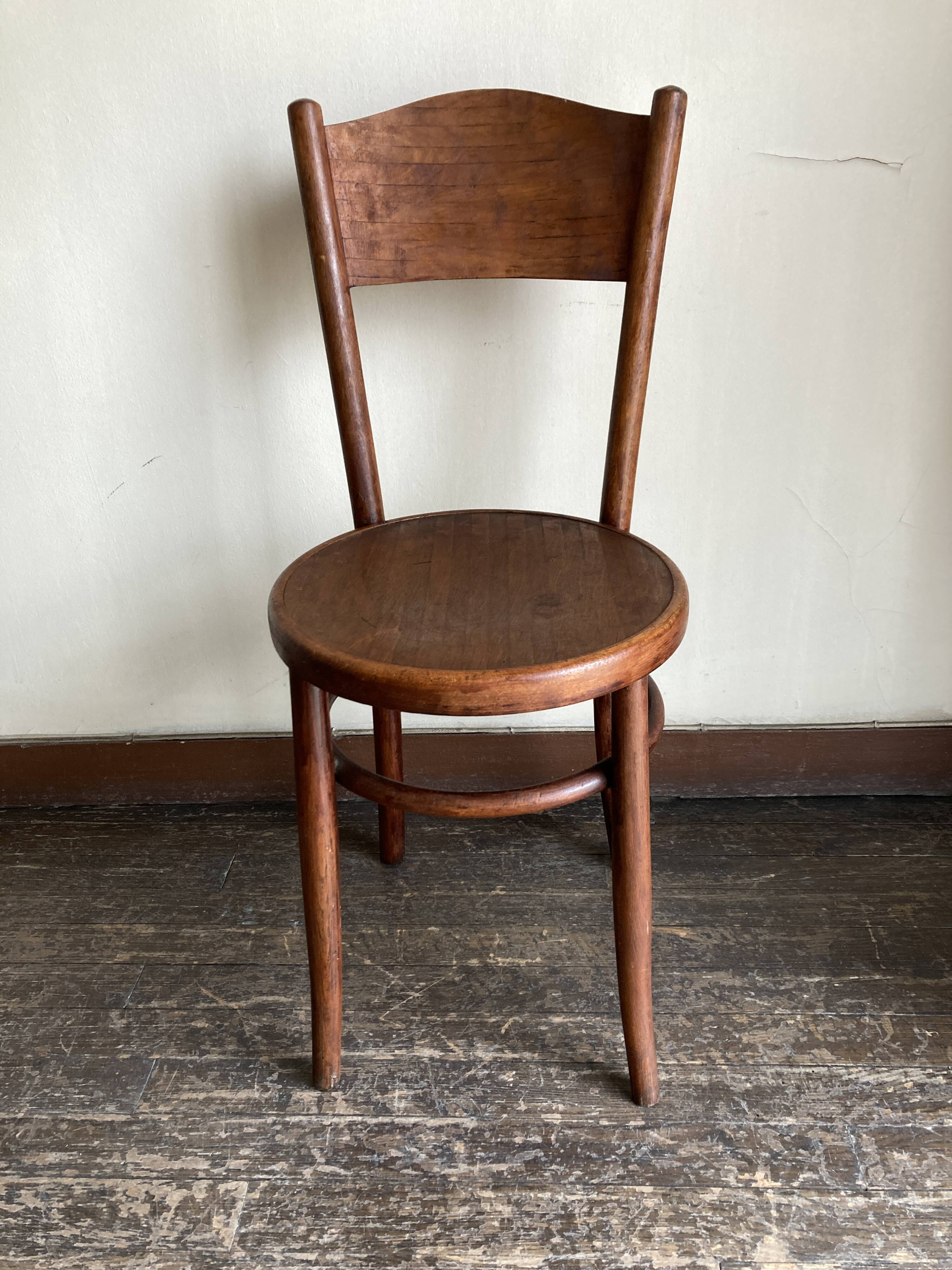 Set of 4 Fischel bistro chairs in bent wood gendarme hat 1920