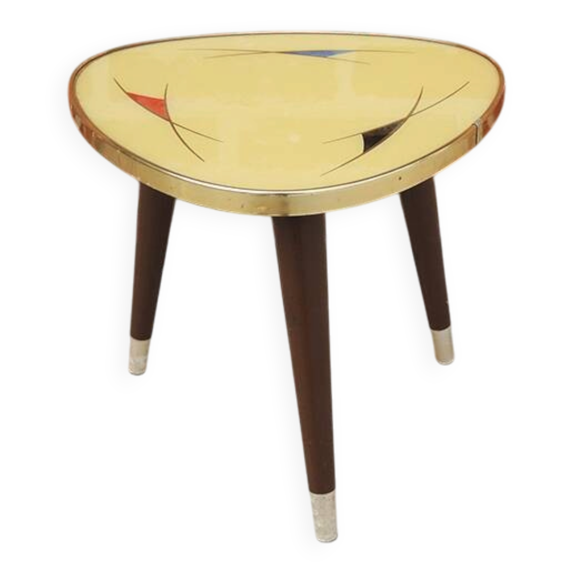 Ancien guéridon tripode en bois et formica de style 50/60