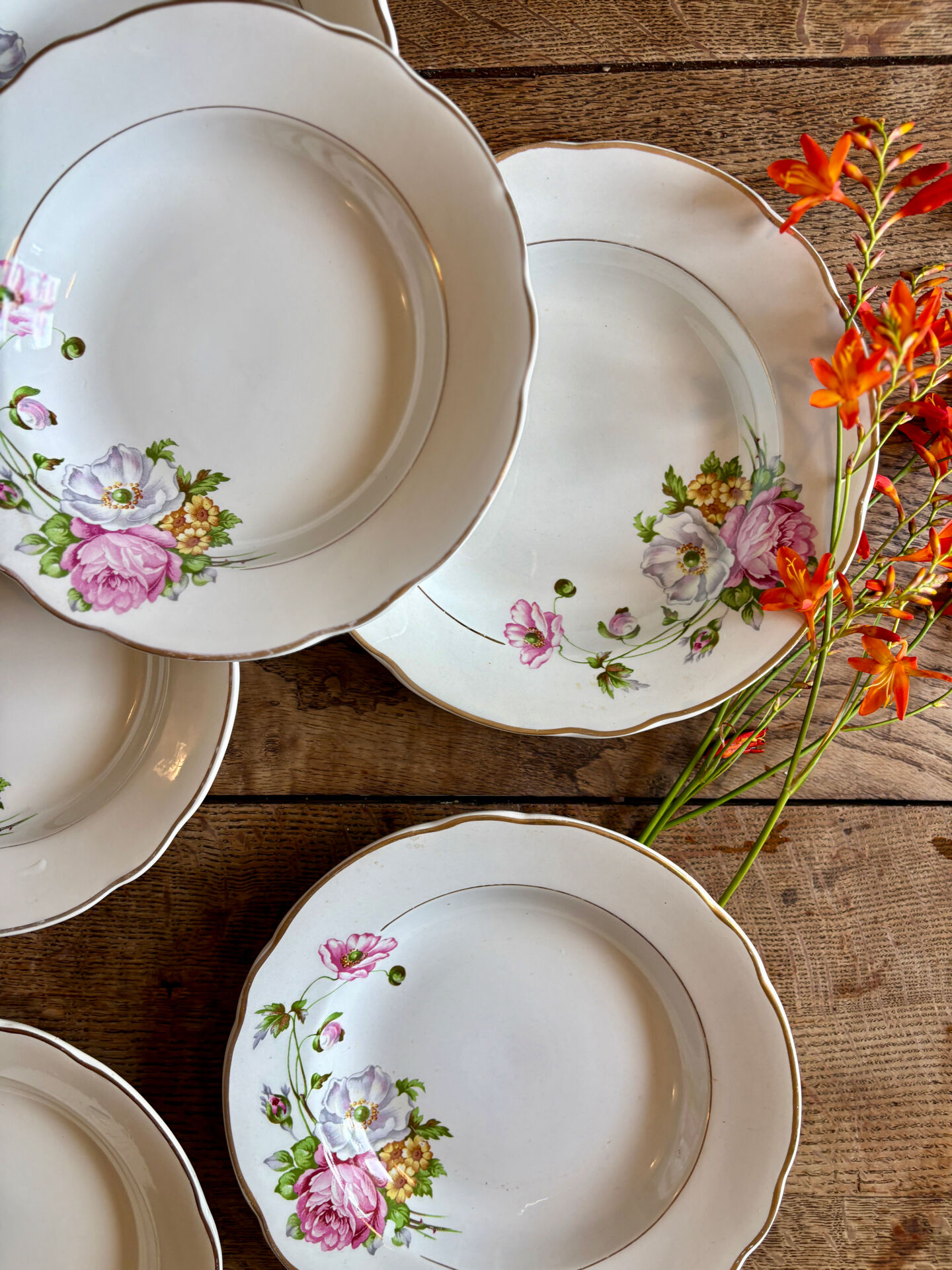 Set of 6 vintage deep plates, Anemone pattern from Digoin Sarreguem.