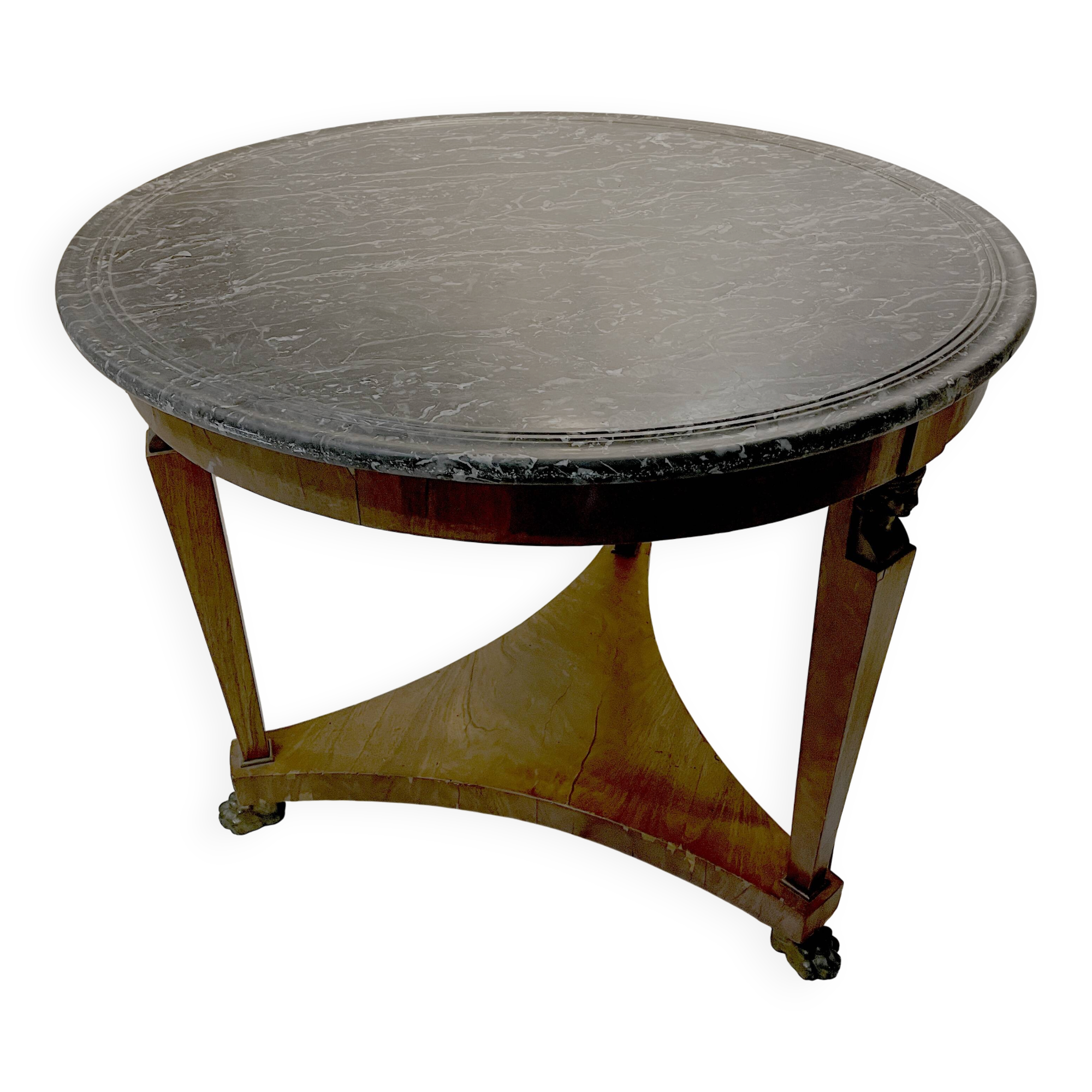 Table  ronde en marbre gris veiné
