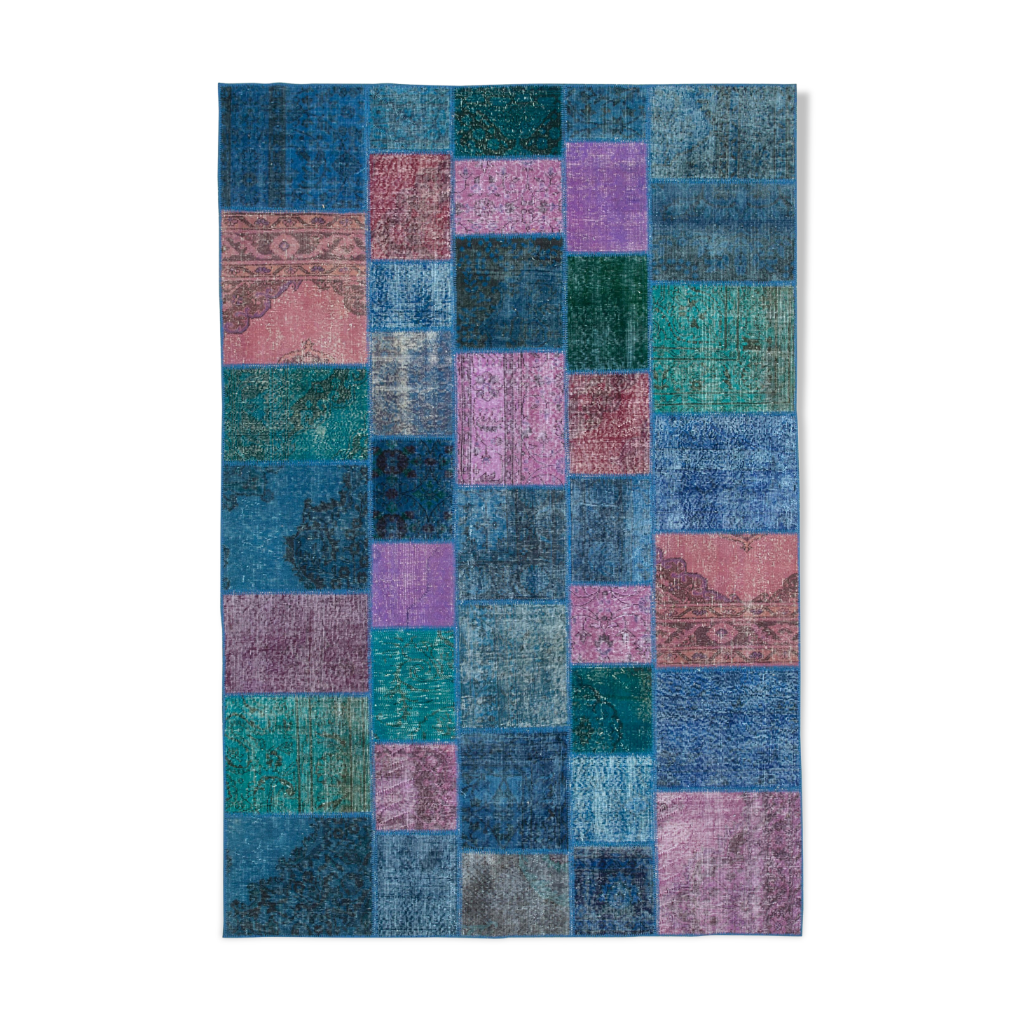 Hand-knotted anatolian 202 cm x 300 cm blue patchwork rug
