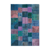Hand-knotted anatolian 202 cm x 300 cm blue patchwork rug