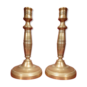 2 Bougeoirs en cuivre 25.5 cm fin XIXe