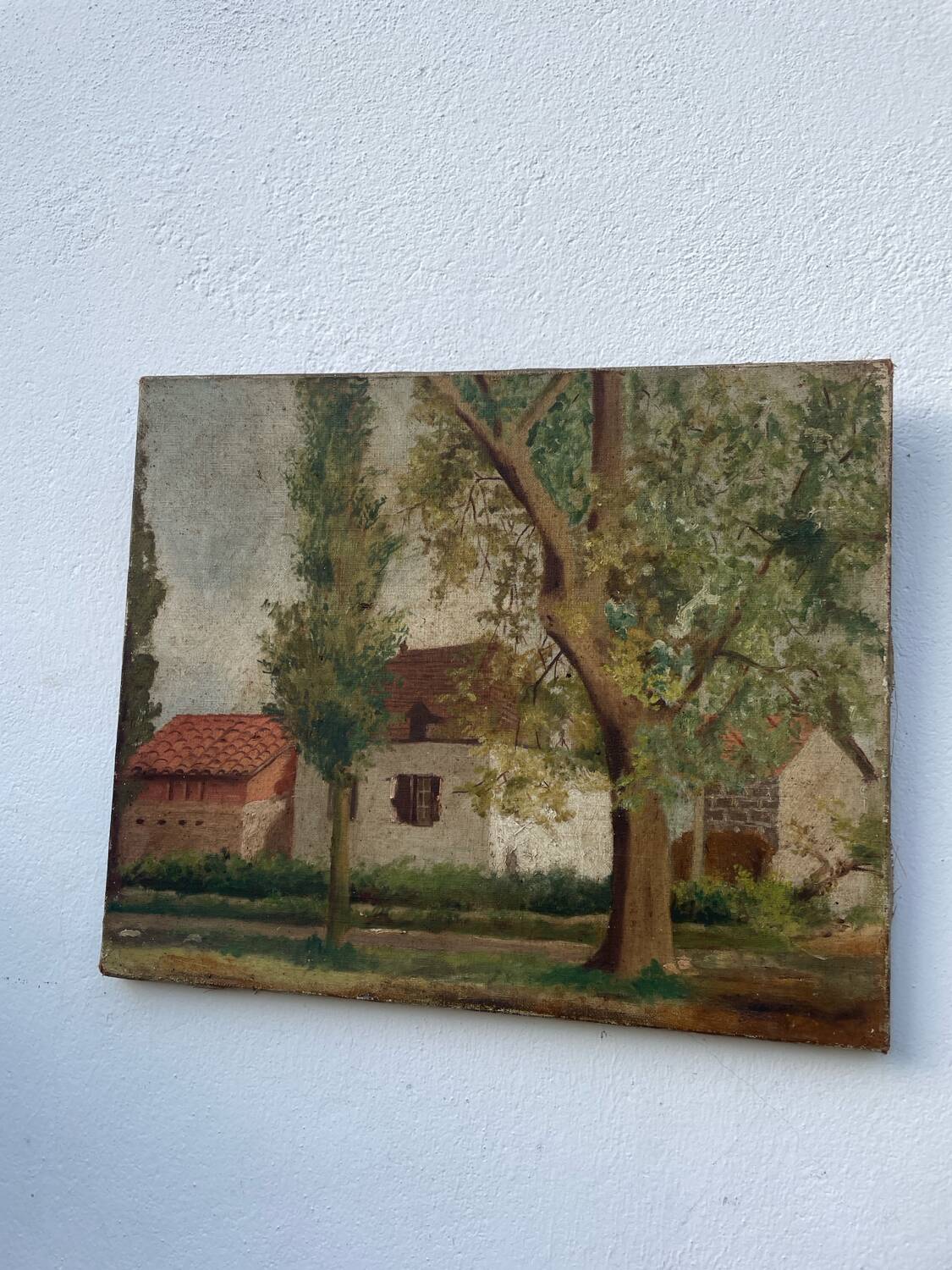 Painting of a countryside landscape in oil on canvas.