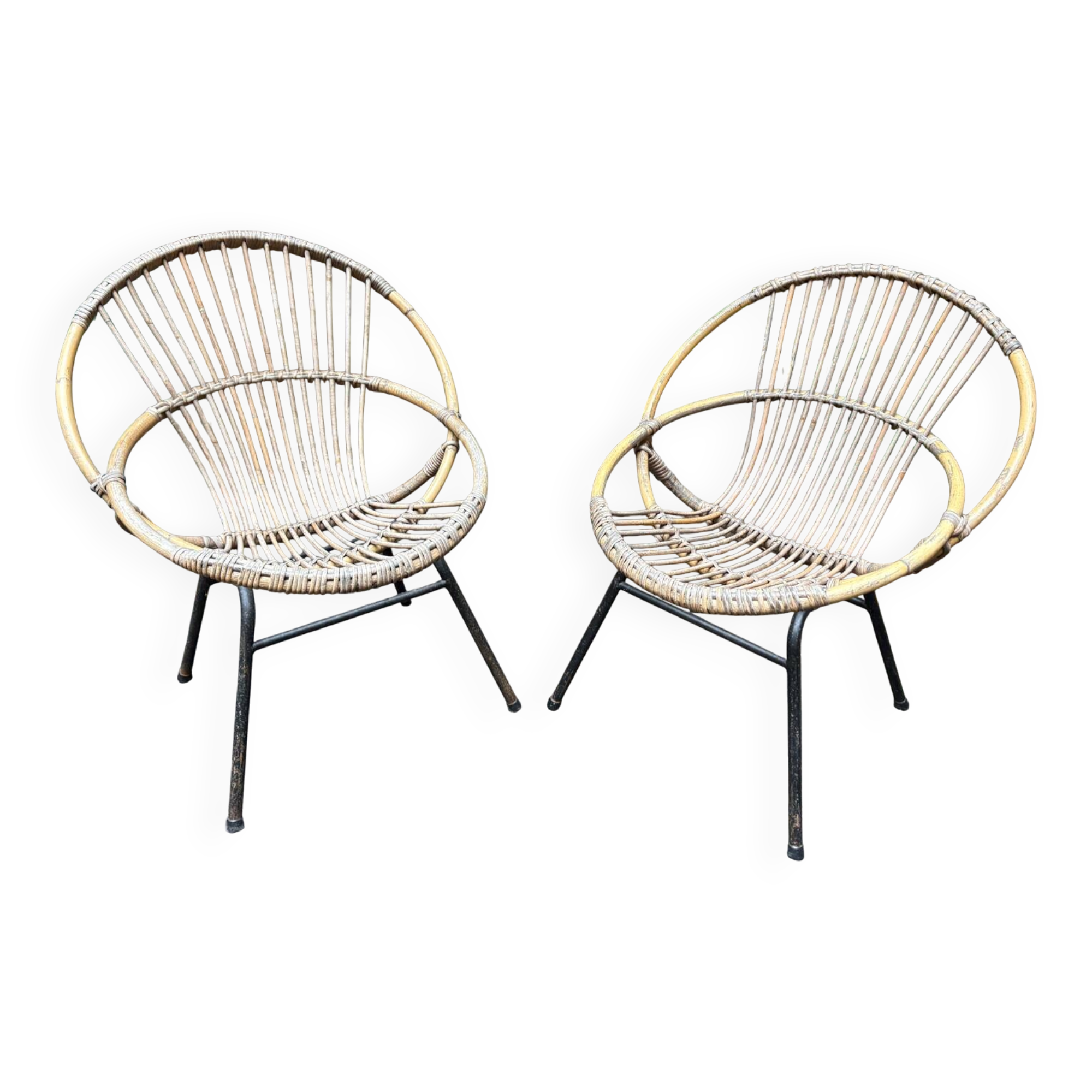2 Rattan basket armchairs