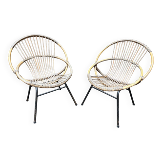 2 Fauteuil corbeille en rotin