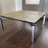 Vintage, Modernist Mid Century steel and slate stone coffee table, 1950s