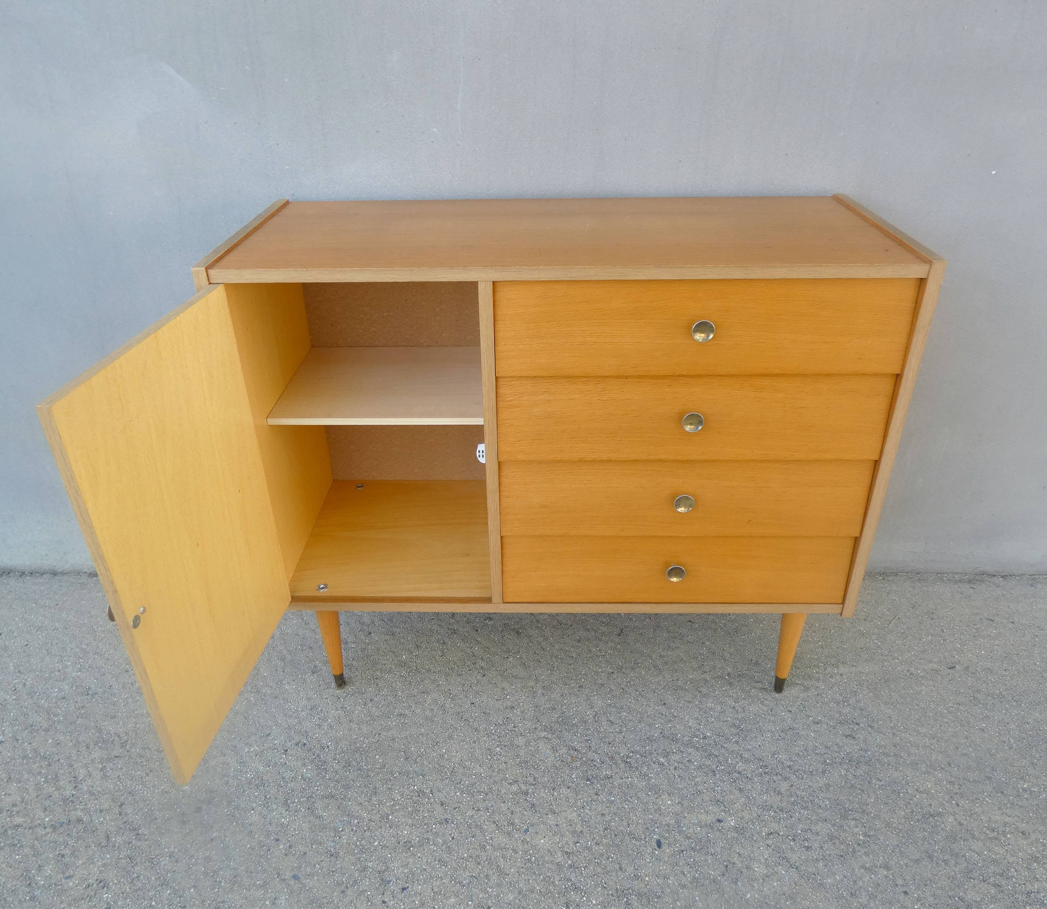 Vintage Scandinavian sideboard chest of drawers with compass feet