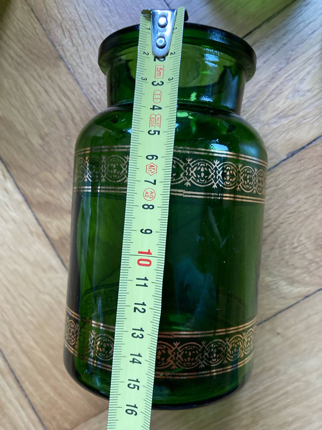 Vintage golden green apothecary jars