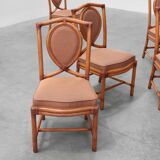 Set of 6 bamboo dining room chairs with geometric upholstery by Gasparucci