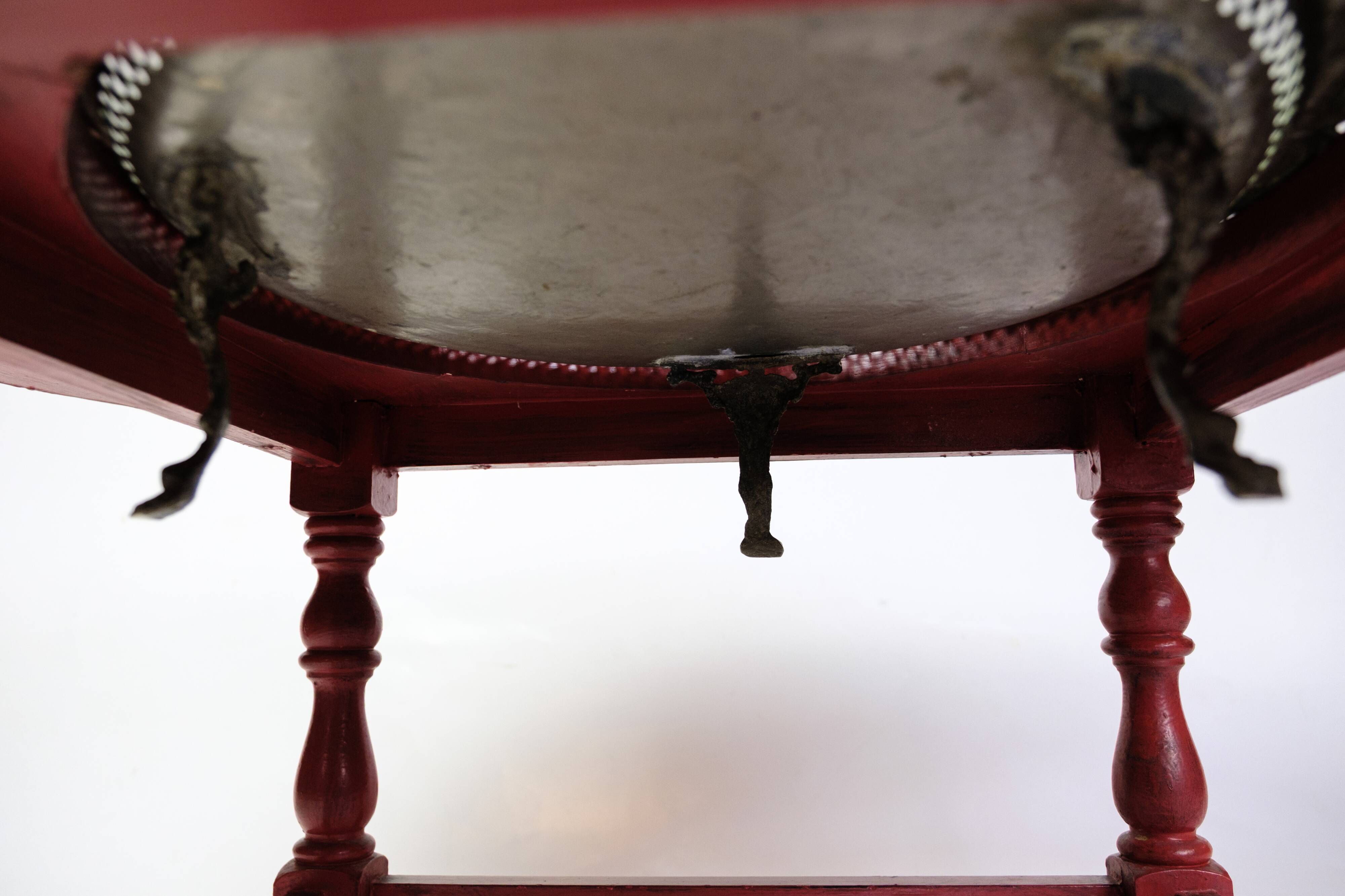 Antique Chinese Style Round Coffee Table With Bulit-in Brass Tray From 1890