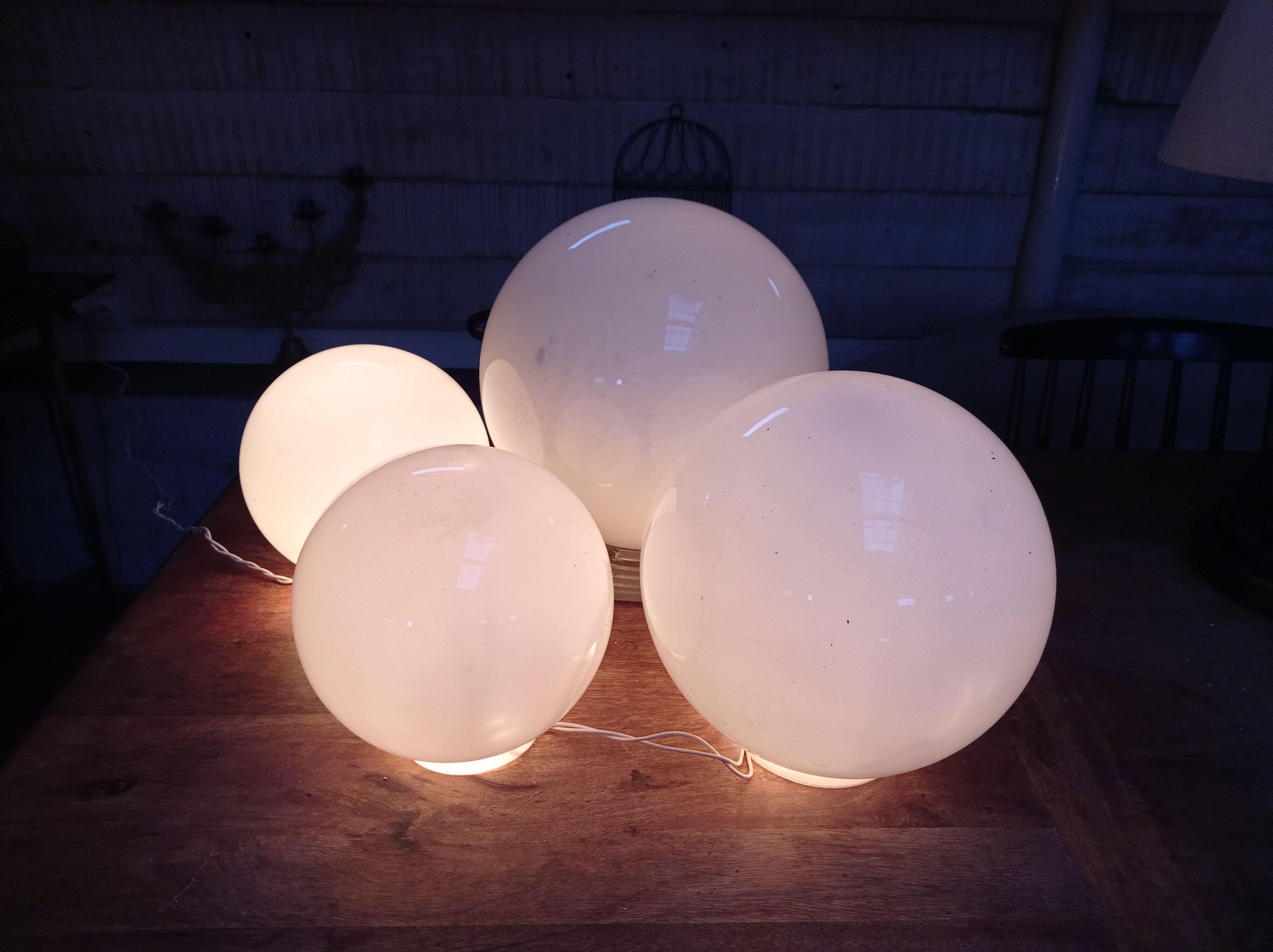 White glass globes and light string
