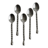 5 small twisted silver metal teaspoons