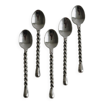 5 small twisted silver metal teaspoons