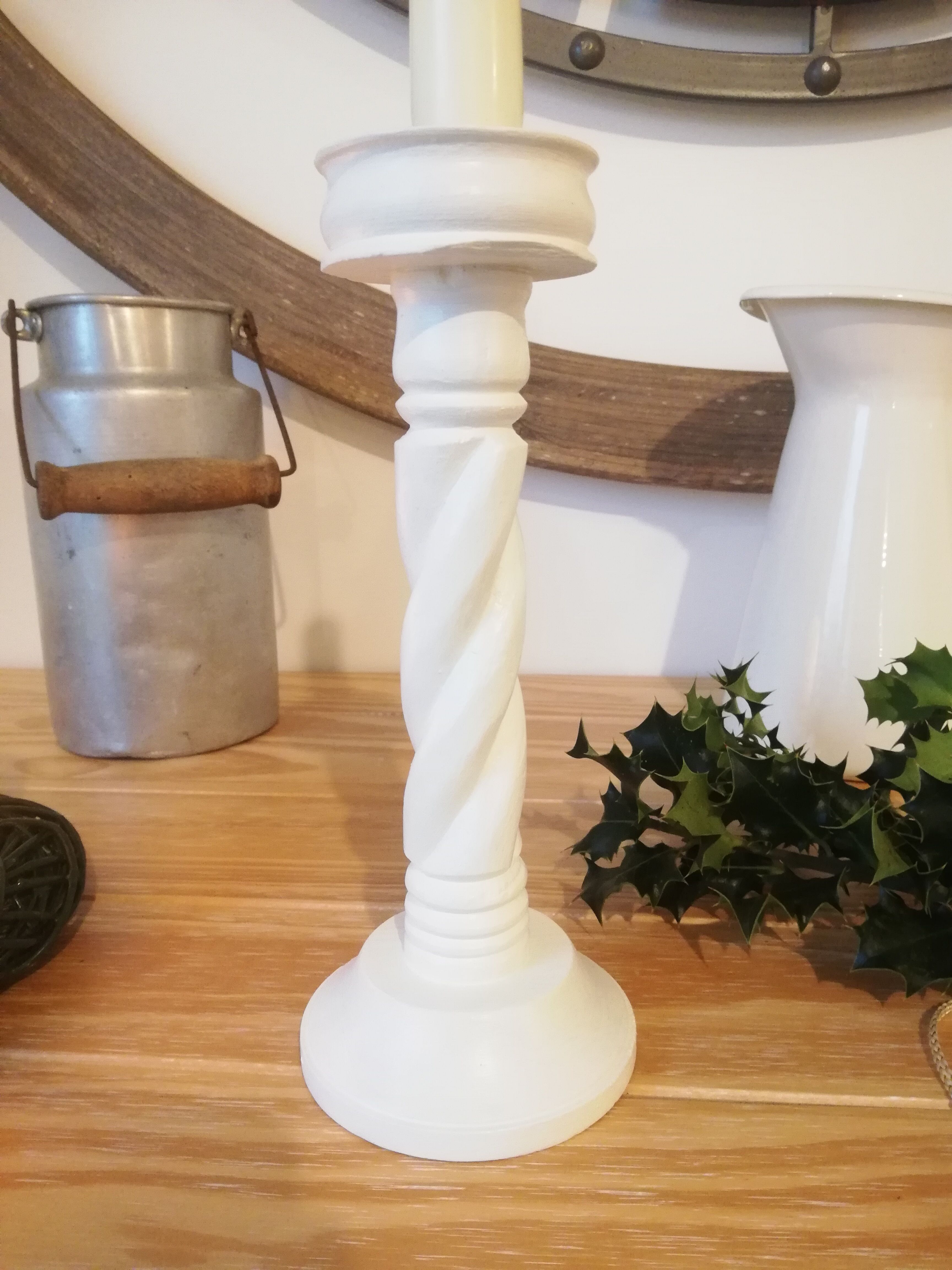 Vintage white wood candle holder