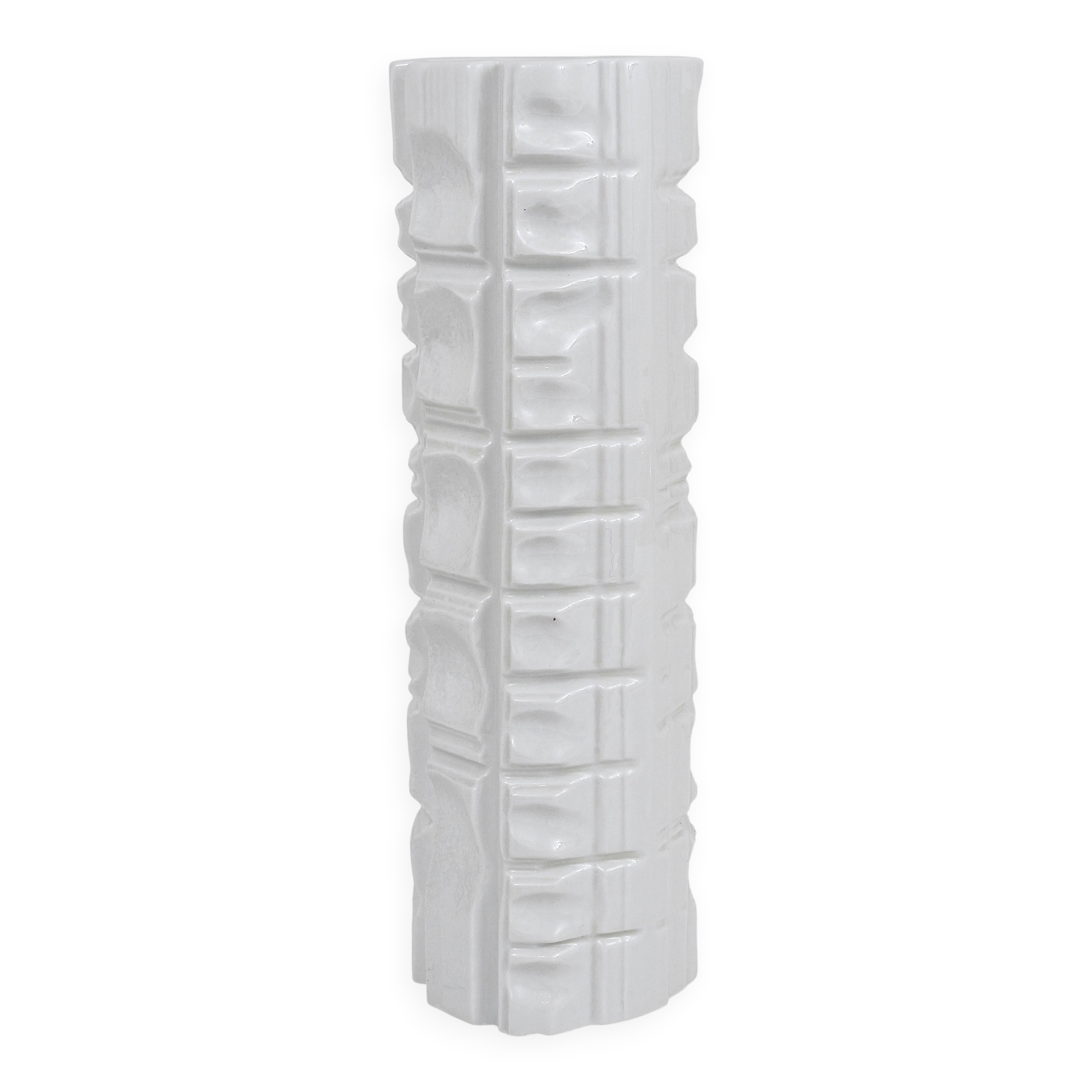 Large White Relief Op Art Porcelain Vase Rosenthal Germany, 1960s