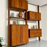 Antique modular shelf in solid French elm from the 60s, vintage