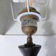 turned wooden lamp with spool base and vintage copper shade