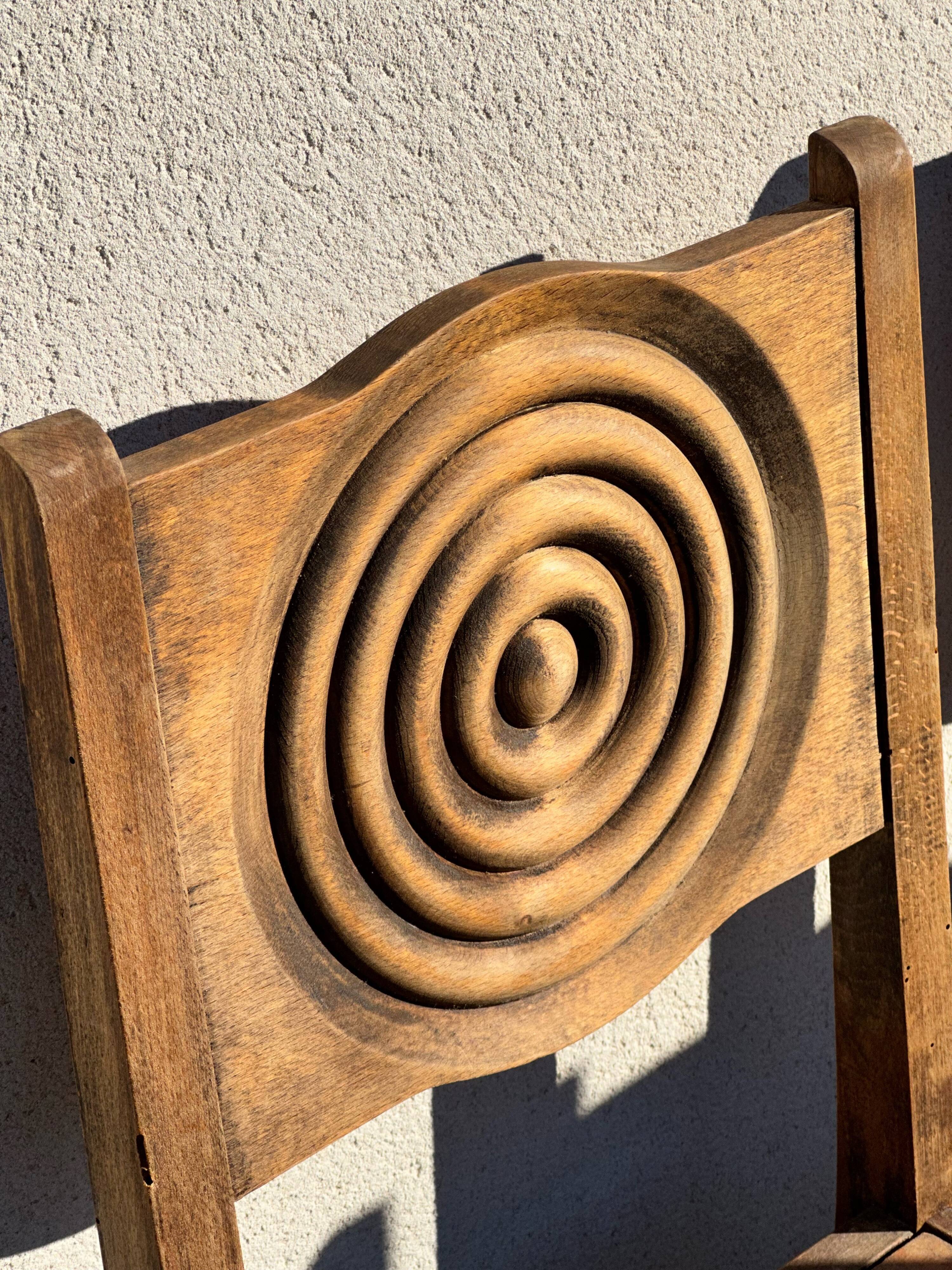 6 rustic style chairs, wood and straw, 1940