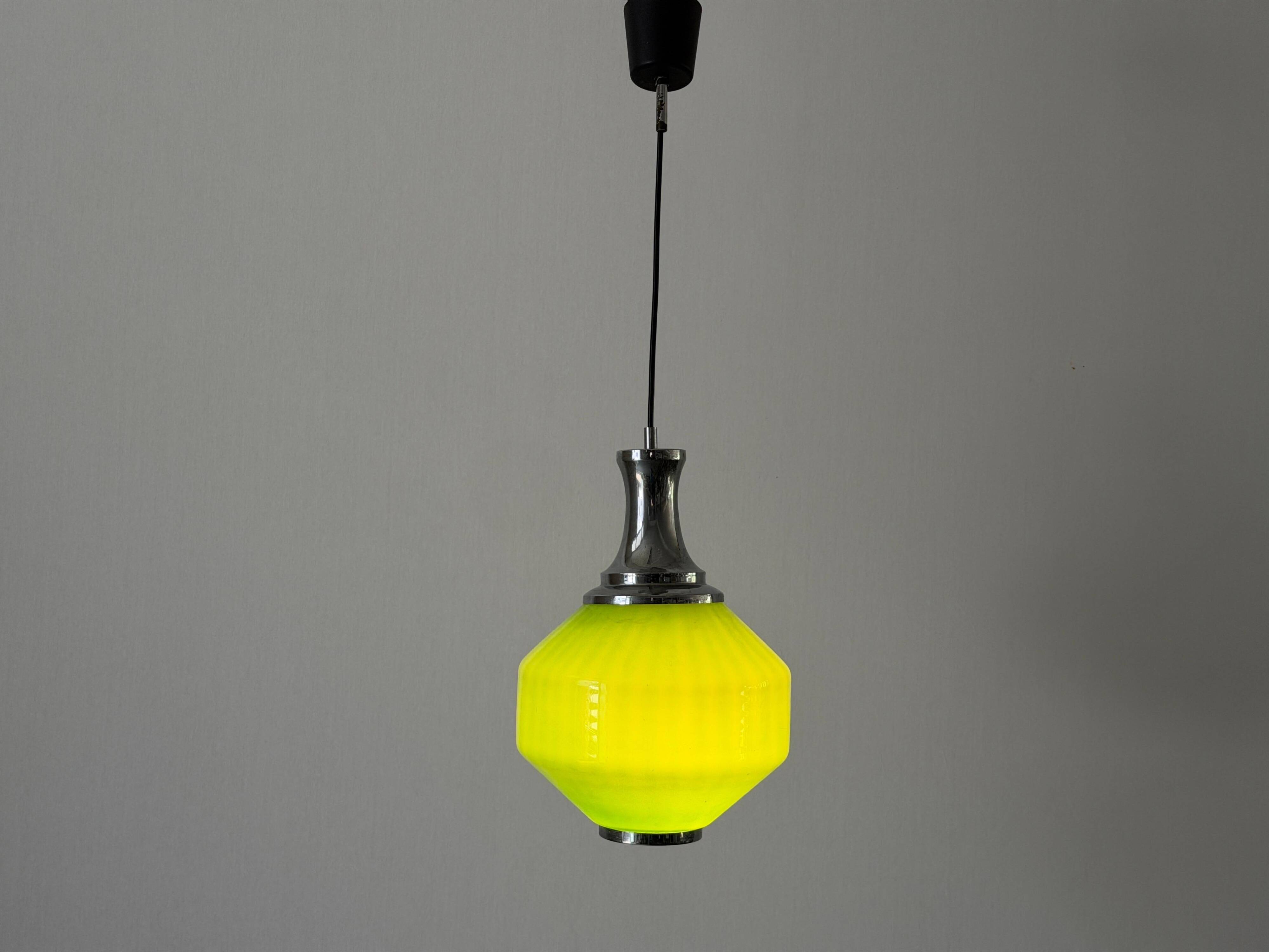 Green glass ceiling light with chrome frame, 1960s, Germany