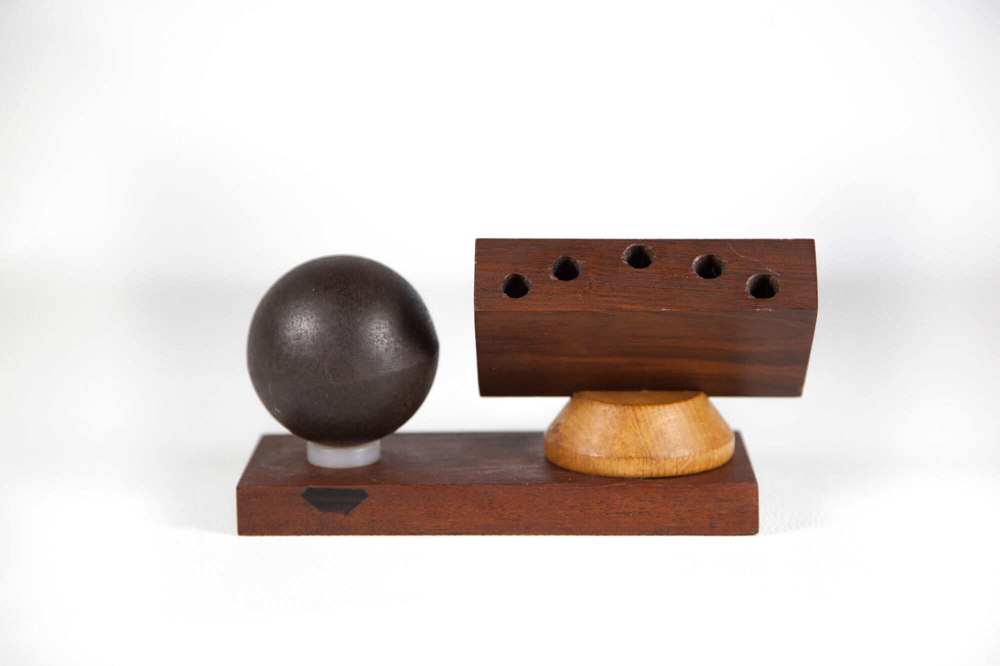 Vintage pen holder, wood paper press and metal ball