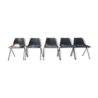 Lot de 5 chaises en plastique gris Robin day