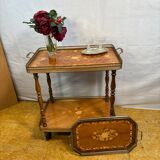 Vintage Italian Inlaid Wood Serving Trolley with Removable Tray Mid-20