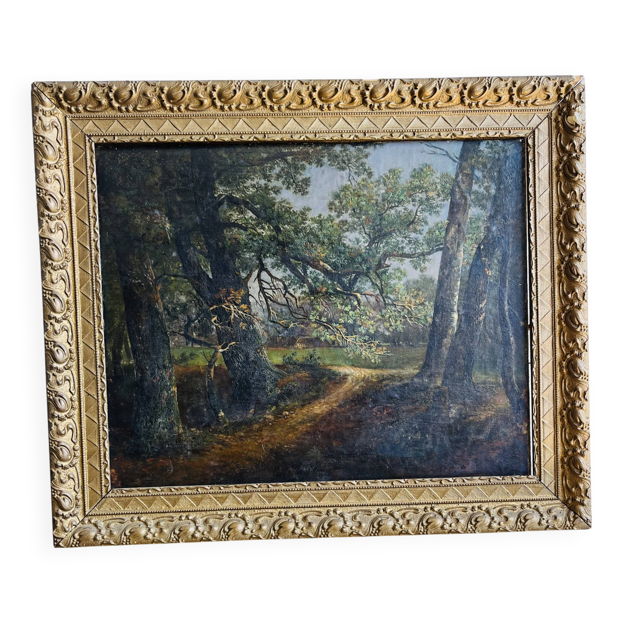 Oil painting on canvas path in the woods
