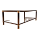 Hollywood regency gold metal & smoked silver coffee table, cut glass