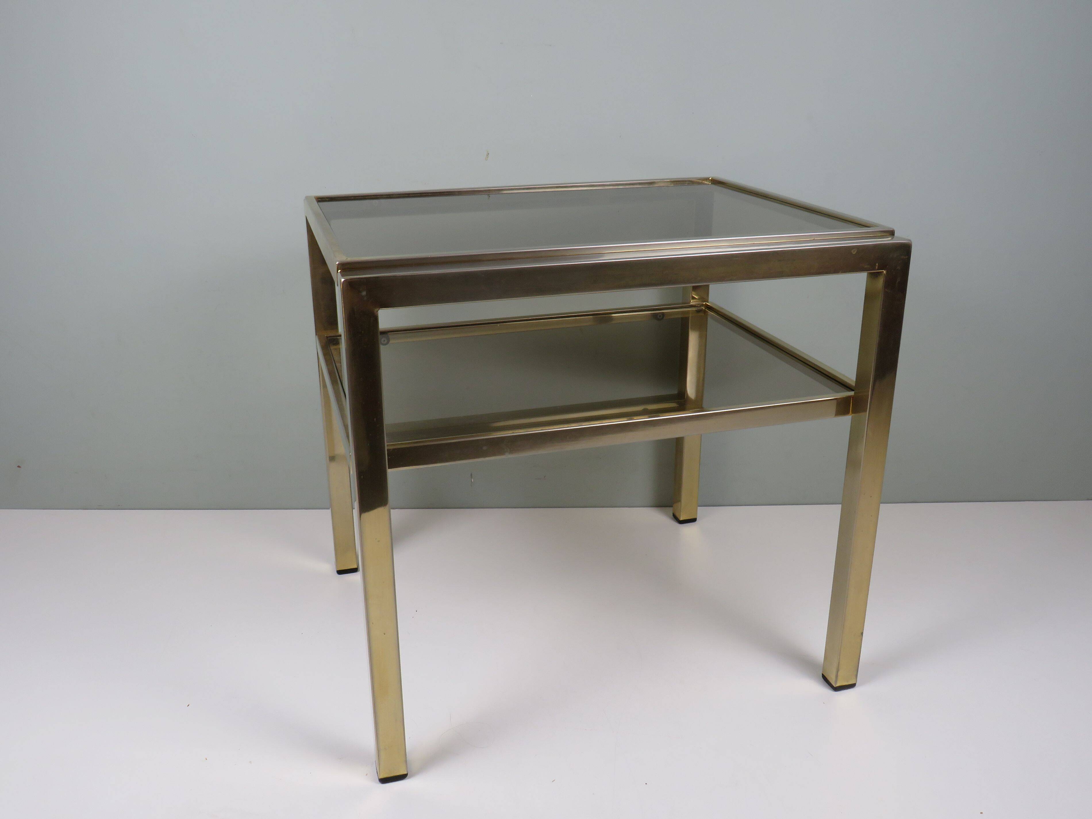 Vintage side table in brass and smoked glass, De Knudt, Belgium, 1970