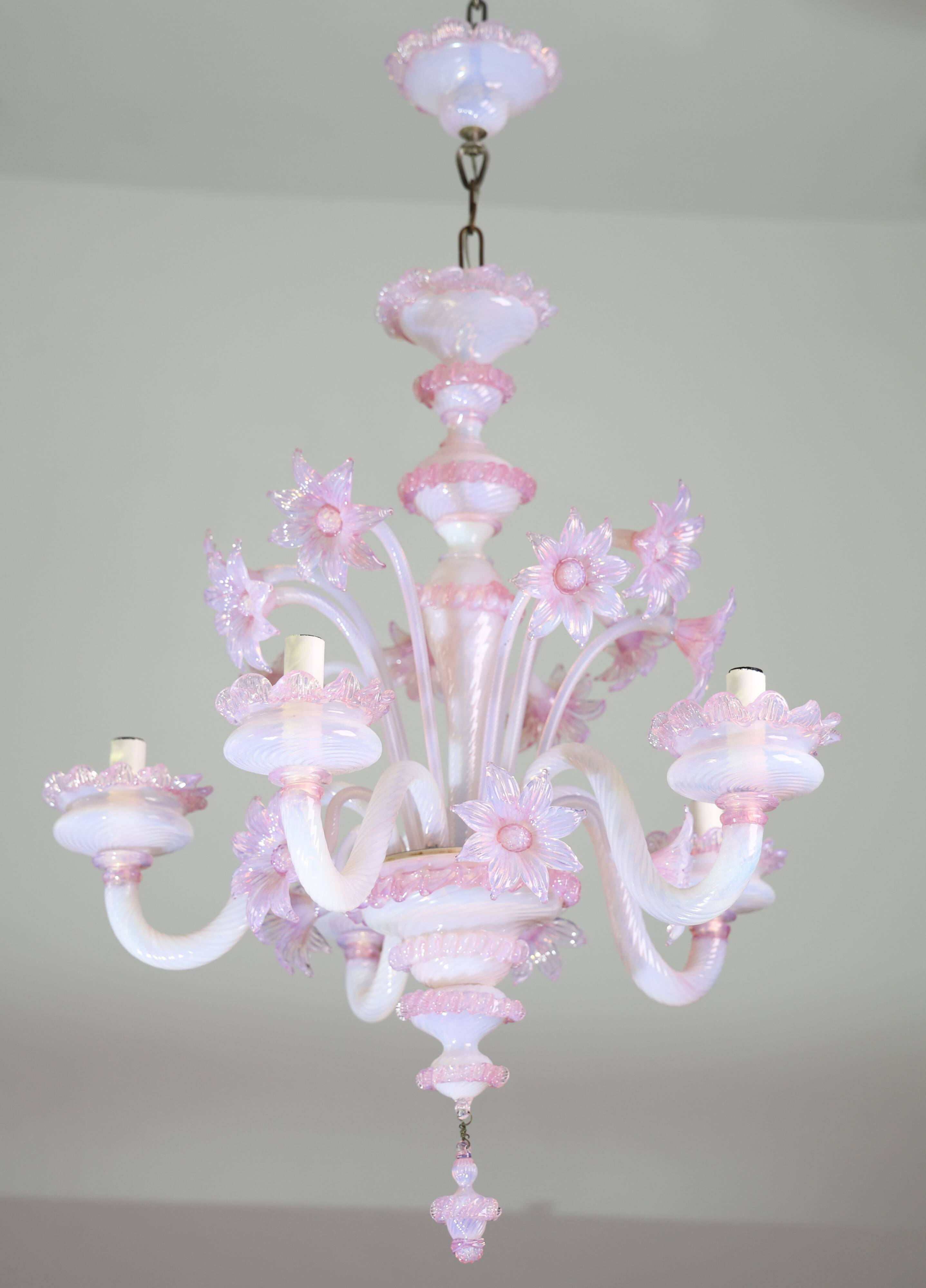 Extraordinary Murano Glass Chandelier adorned with Pink Flowers