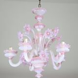 Extraordinary Murano Glass Chandelier adorned with Pink Flowers