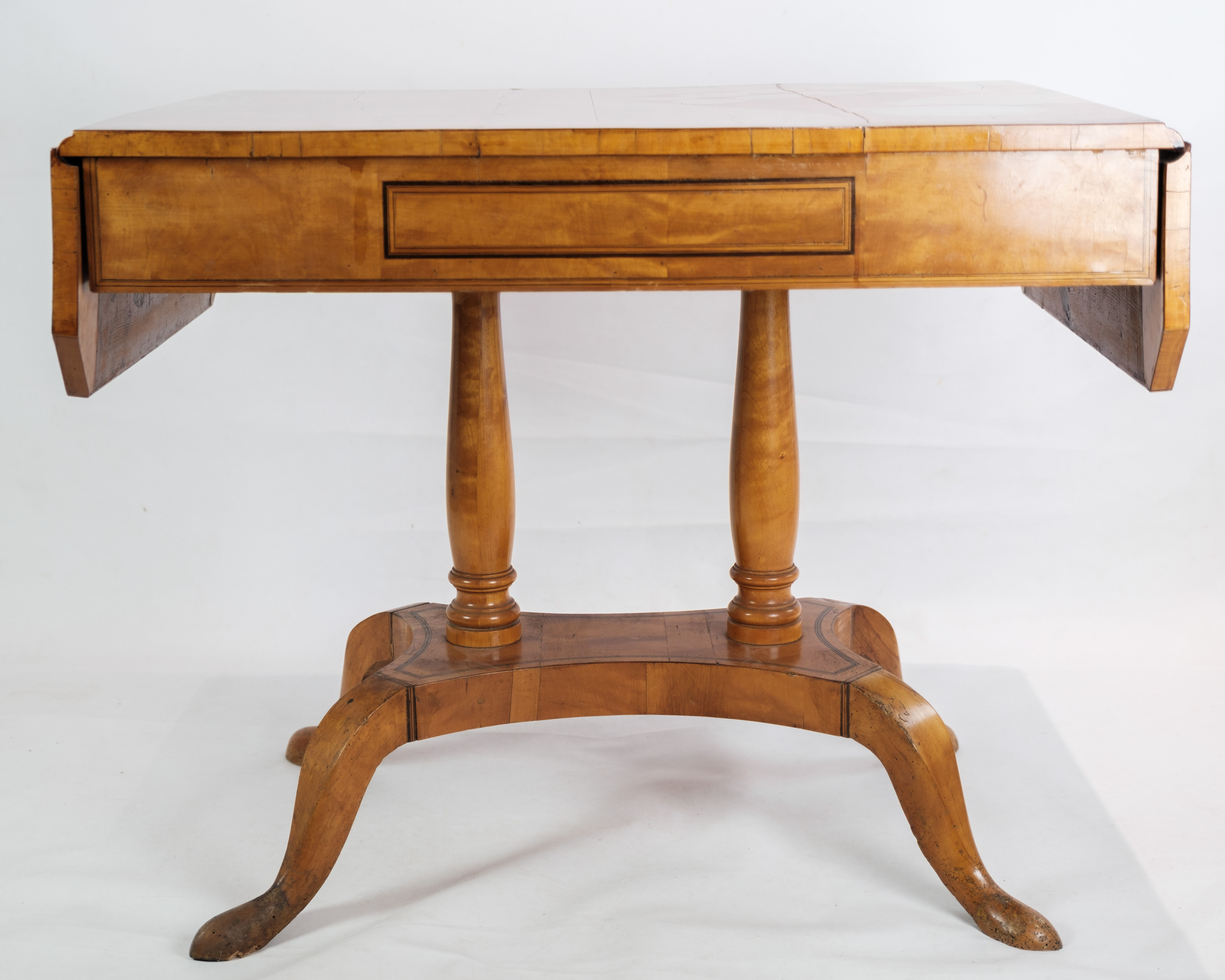 Antique Empire Table with Flaps and Marquetry in Birch Wood from 1840s