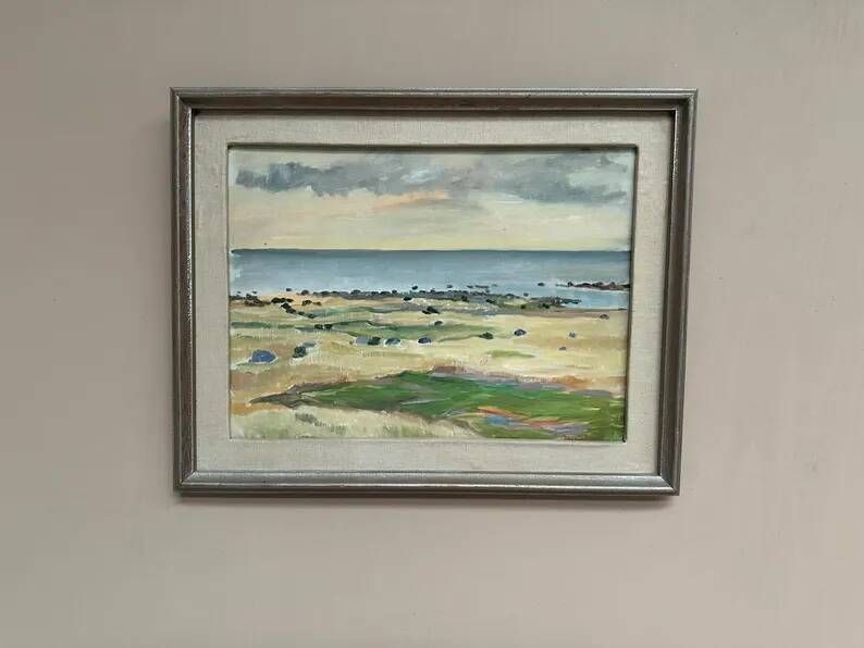 Original Swedish Oil on Canvas - "Beach of Malö" by Bo von Zweigbergk - Signed - Vintage and Framed - 55.5 x 43.5 cm (21.9" x 17.1")