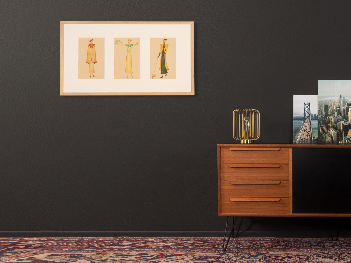 Art déco fashion illustration, gouache on paper, 93 x 52 cm