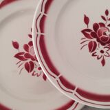 Service cake pie flat plates porcelain opaque badonviller rose bordeaux vintage