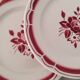 Service cake pie flat plates porcelain opaque badonviller rose bordeaux vintage