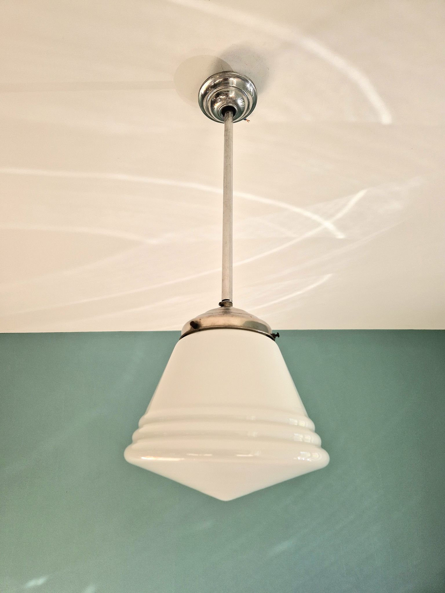 Art Deco pendant lamp in conical white opaline, 1920s-30s