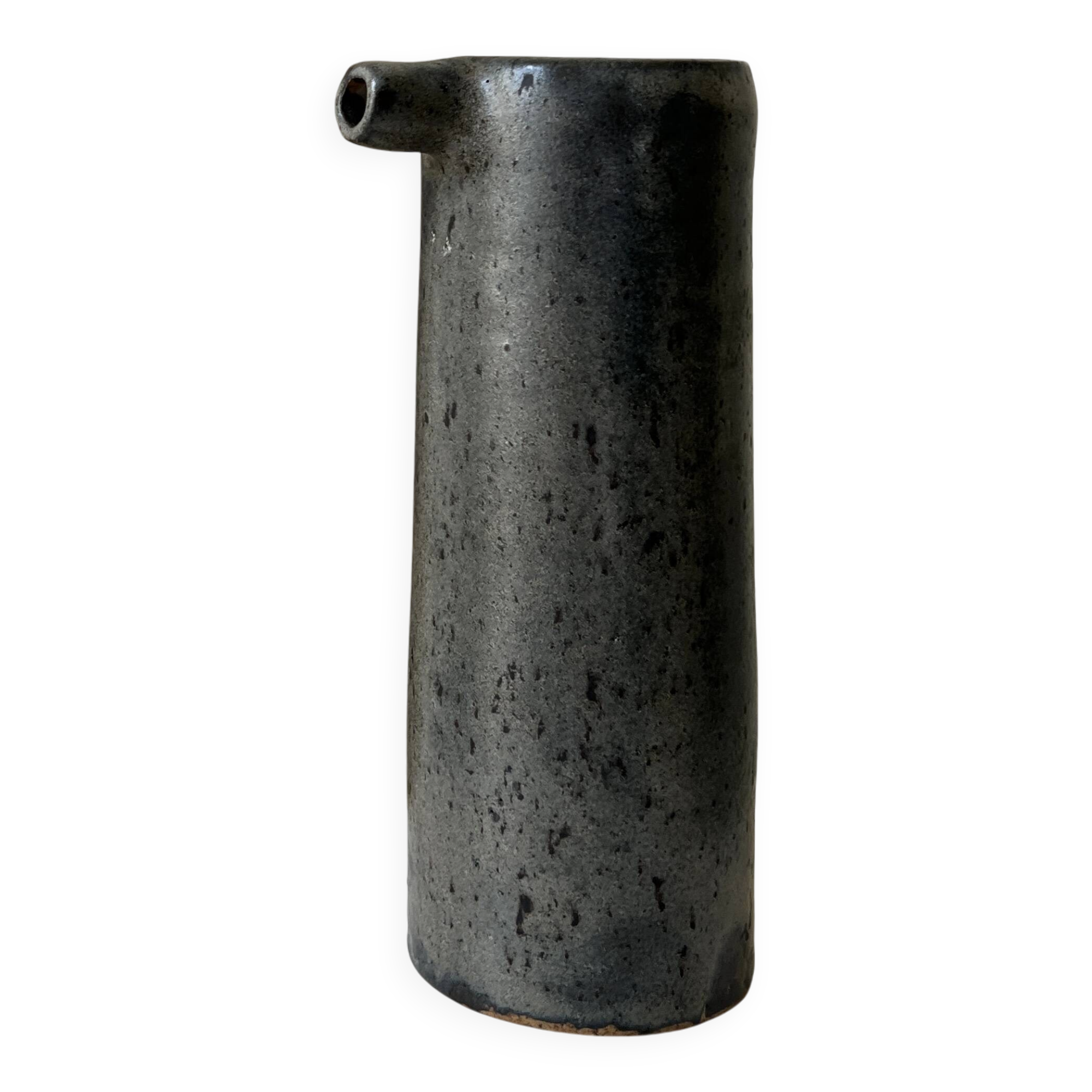 Vase / bouteille design en céramique émaillée noir bleu signé V. Goron